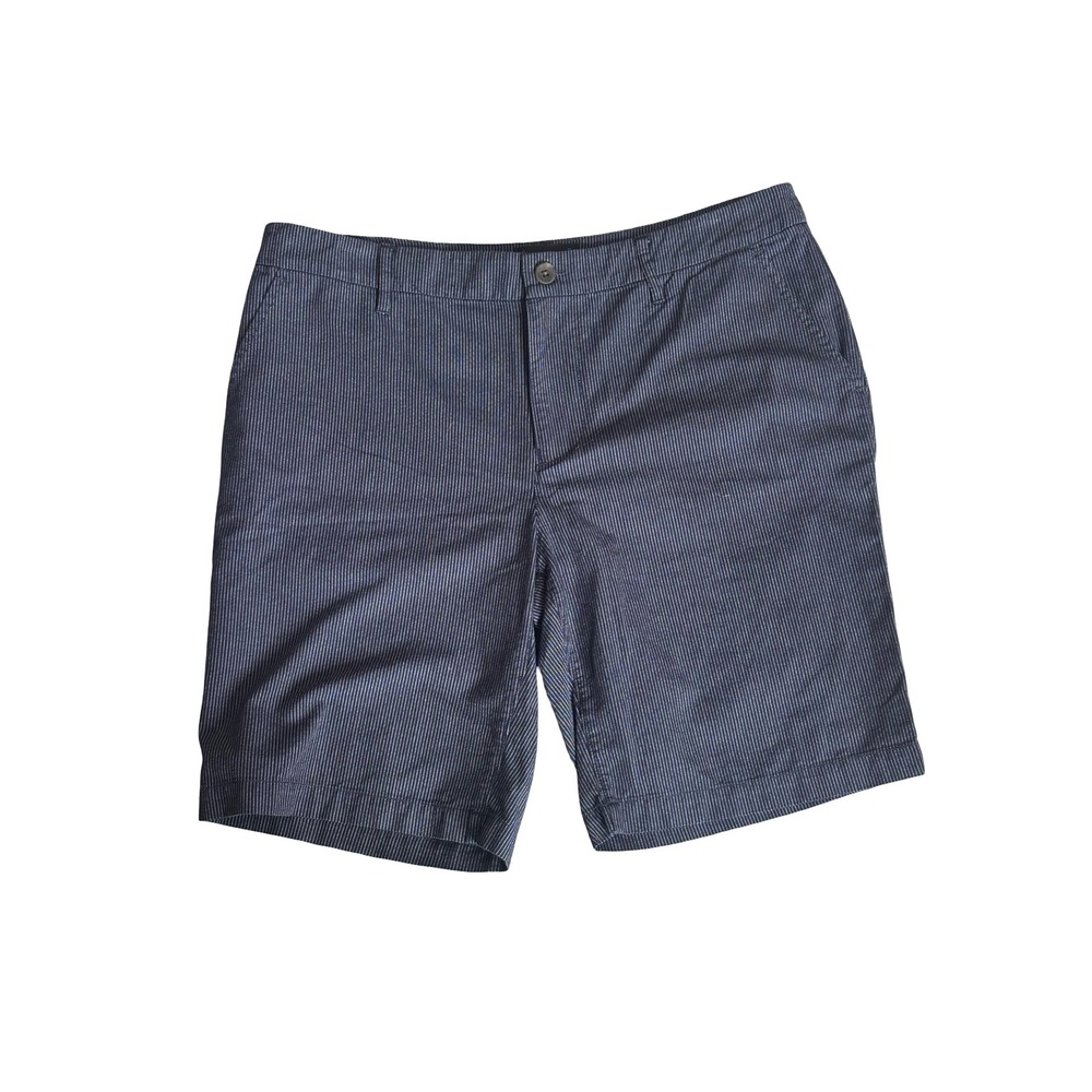 PAIGE Navy Blue Pinstripe Tailored Shorts - Mid-Rise Sophisticated Summer Casual